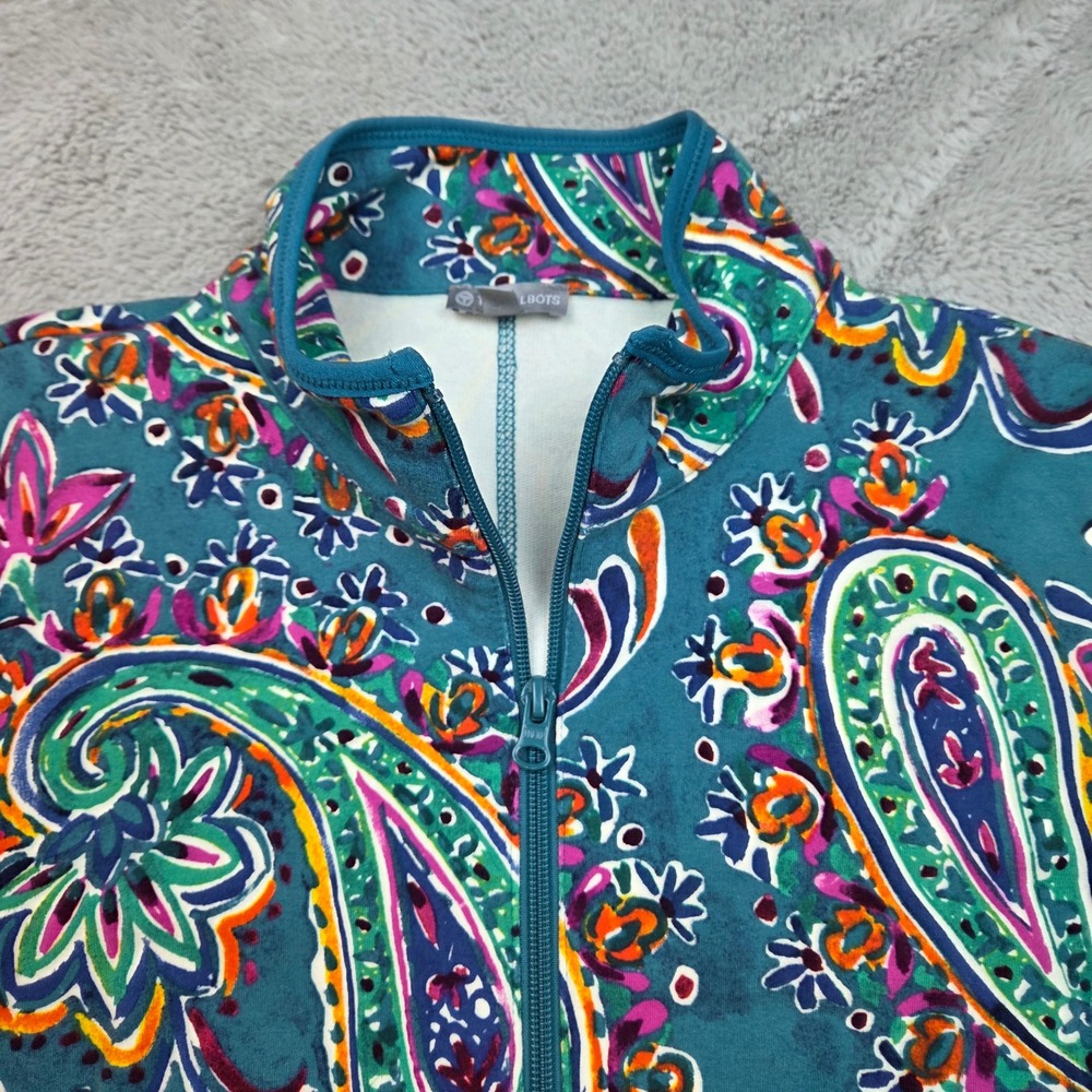 T by Talbots Quarter Zip Pullover Womens MP Teal Paisley Floral Mock Neck MP